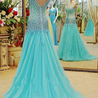 blue prom dress, long prom dress, cheap prom dress, newest prom dress, mermaid prom dress, BD14352 - Thumbnail 2