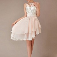 short bridesmaid dress, champagne bridesmaid dress, cheap bridesmaid dress, lace bridesmaid dress, BD143601 - Thumbnail 2