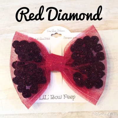 Red diamond pom pom bow