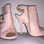 Pink Suede Peeptoe Sling Back Bootie Heels -2