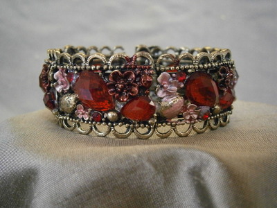 Ruby red crystal cuff style bracelet in antique bronze free shipping!