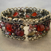 Ruby Red Crystal Cuff Style Bracelet in Antique Bronze FREE SHIPPING! - Thumbnail 2