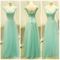 mint prom dress, long prom dress, lace prom dress, 2018 prom dress, elegant prom dress, BD14371 - Thumbnail 1