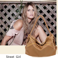 Punk Rivet Leather Shoulder Bag - Thumbnail 1