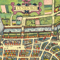 Lüneburg, Germany in 1598 - Bird's Eye View, Panorama, Vintage Map, Antique, Reproduction, Framable, Fine Art, wall art - Thumbnail 1