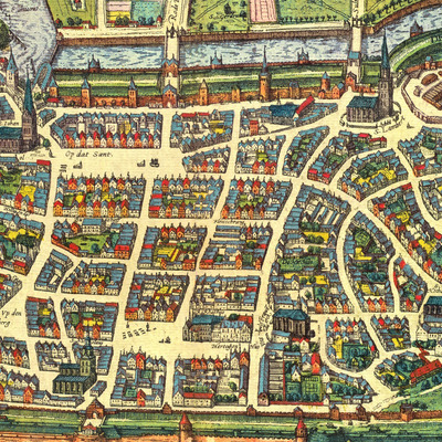 Lüneburg, germany in 1598 - bird's eye view, panorama, vintage map, antique, reproduction, framable, fine art, wall art