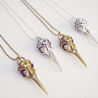Raven Skull Long Chain Pendant - Thumbnail 1