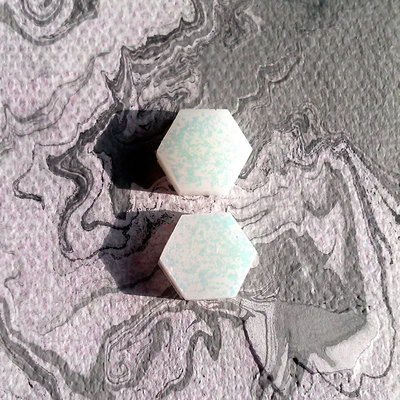 Opal hex stud earrings faux opal hexagon post earrings