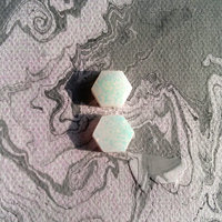Opal Hex Stud Earrings Faux Opal Hexagon Post Earrings - Thumbnail 2