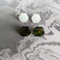 Opal Hex Stud Earrings Faux Opal Hexagon Post Earrings - Thumbnail 3