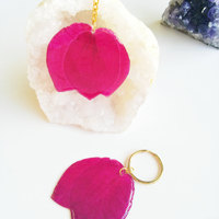 Real Flower Keychain Dried Pressed Preserved Flower Key Chain Bougainvillea Key Ring - Thumbnail 1