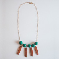 Wooden Beaded Pendent Necklace Green Brown Tree Statement Necklace For Girls Gift Ideas NL0672 - Thumbnail 4