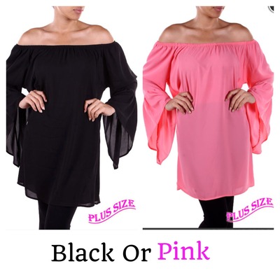  Plus Size Black OR Pink Off The Shoulder Top-TDE