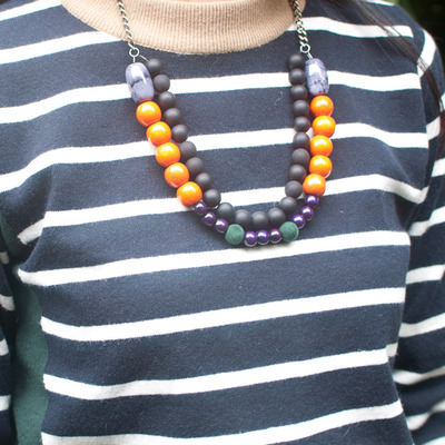 Double strand beaded purple dark green statement necklace nl0602 - Thumbnail 5