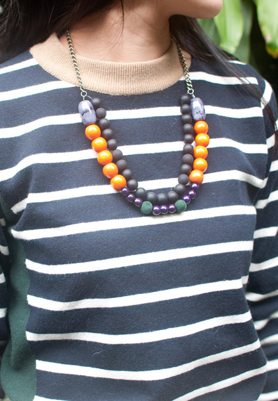 Double Strand Beaded Purple Dark Green Statement Necklace NL0602