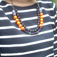 Double Strand Beaded Purple Dark Green Statement Necklace NL0602 - Thumbnail 1