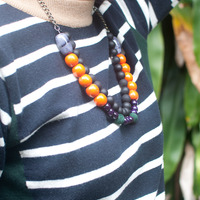 Double Strand Beaded Purple Dark Green Statement Necklace NL0602 - Thumbnail 2