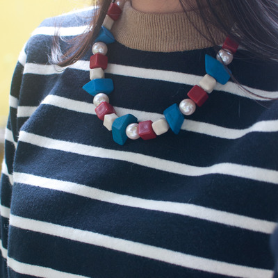 Mixed beaded bib red white blue chunky statement necklace nl0614 - Thumbnail 5