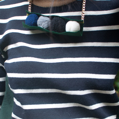 Choke chain collar felt ball necklace blue black white gray statement necklace, diy felt balls pendant necklace nl0775 - Thumbnail 3