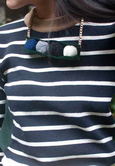 Choke Chain Collar Felt Ball Necklace Blue Black White Gray Statement Necklace, Diy Felt Balls Pendant Necklace NL0775