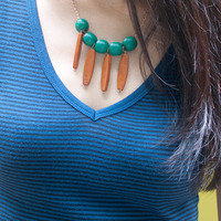 Wooden Beaded Pendent Necklace Green Brown Tree Statement Necklace For Girls Gift Ideas NL0672 - Thumbnail 1