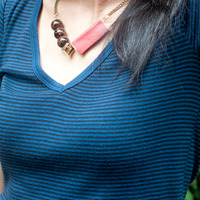 Turquoise Stones Gold Metal Red Leather Pendant Necklace,  Jewelry Stones, Turquoise Bead Necklace, Pendant Chain Necklace, NL0785 - Thumbnail 1