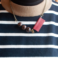 Turquoise Stones Gold Metal Red Leather Pendant Necklace,  Jewelry Stones, Turquoise Bead Necklace, Pendant Chain Necklace, NL0785 - Thumbnail 4