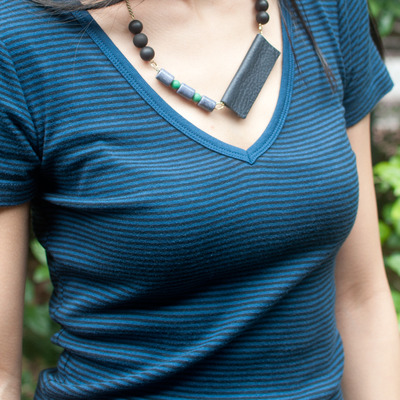 Leather pendant cord necklace, blue navy pendant necklace, leather necklace clasp, handmade pendant necklace, nl0782 - Thumbnail 3