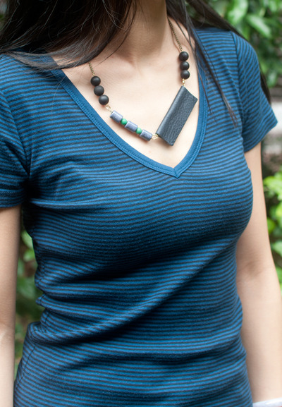 Leather Pendant Cord Necklace, Blue Navy Pendant Necklace, Leather Necklace Clasp, Handmade Pendant Necklace, NL0782