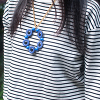 Blue Eyes Bib Beaded Pendent Statement Necklace NL0673 - Thumbnail 1