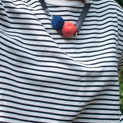 Diy fabric gray bar felt balls statement necklace, dark blue orange cotton collar necklace, costume jewelry necklace, nl0788 - Thumbnail 4