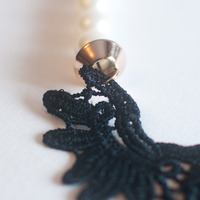 Black Lace Faux Pearl Victorian Necklace NL0692 - Thumbnail 4