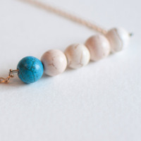 Simple Blue White Small Beaded Pendant Necklace NL0718 - Thumbnail 3