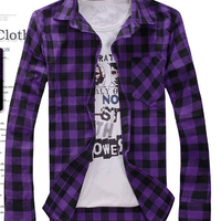 Slim Fit Plaid Long Sleeve Shirt (More Colors) - Thumbnail 2