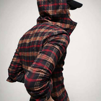 Dark Plaid Slim Hooded Long Sleeve Shirt - Thumbnail 1