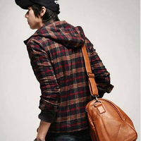 Dark Plaid Slim Hooded Long Sleeve Shirt - Thumbnail 2