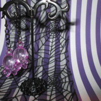 Kawaii Skull and Cross Bone Earrings (Fuchsia)  - Thumbnail 1