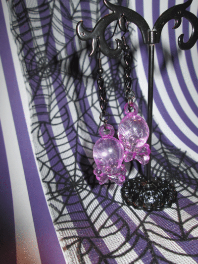 Kawaii Skull and Cross Bone Earrings (Fuchsia) 