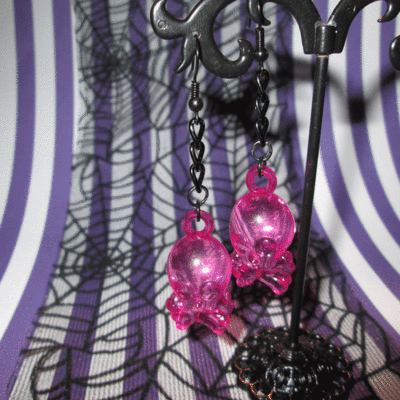 Kawaii skull and cross bone earrings (magenta) 
