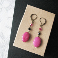 Pink Magenta Jade Dangle Earrings Jewellery For Women - Thumbnail 1