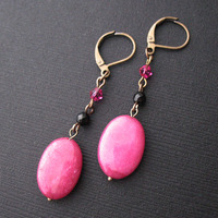 Pink Magenta Jade Dangle Earrings Jewellery For Women - Thumbnail 3