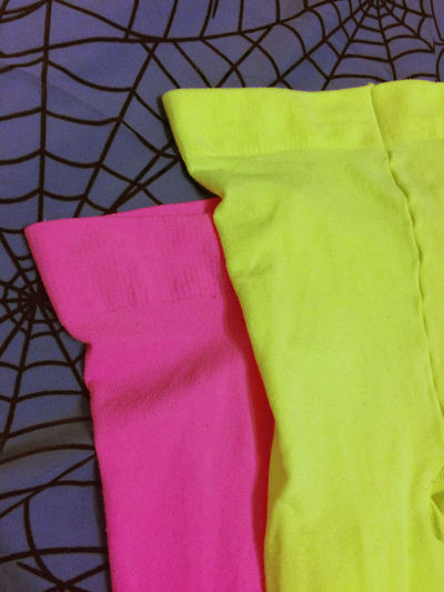 2 Pairs of Footless Tights - Hot Pink and Highlighter Yellow