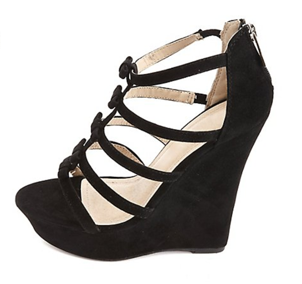 Black Suede Strappy Wedge Sandals