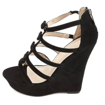 Black Suede Strappy Wedge Sandals