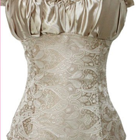 Sexy Satin Lacing Ivory and Black Corset - Thumbnail 4