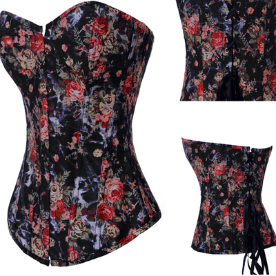 Black floral prints bustier corset