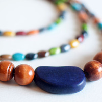 Long Multicolored Wooden Beads Necklace NL0684 - Thumbnail 3