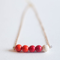 Red White Small Beaded Initial Tiny Necklace NL0714 - Thumbnail 1