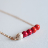 Red White Small Beaded Initial Tiny Necklace NL0714 - Thumbnail 2