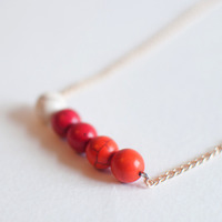 Red White Small Beaded Initial Tiny Necklace NL0714 - Thumbnail 3